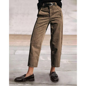 Flamingals Straight Leg Mid Waist Vintage Cropped Stripe Barrel Stretchy Jeans L